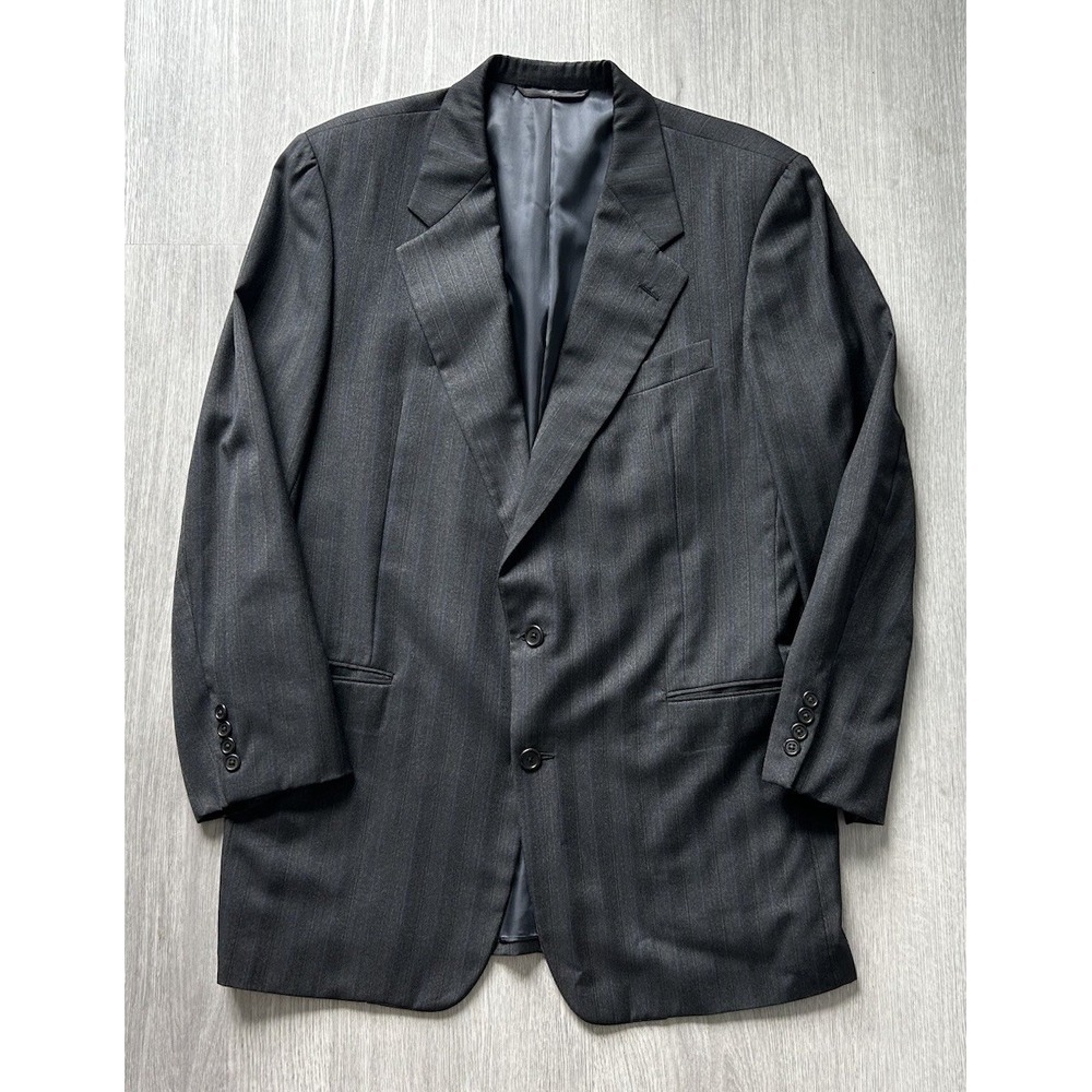 Hickey Freeman Loro Piana Tasmanian Super 120's Wool Grey Striped Blazer 42 Long